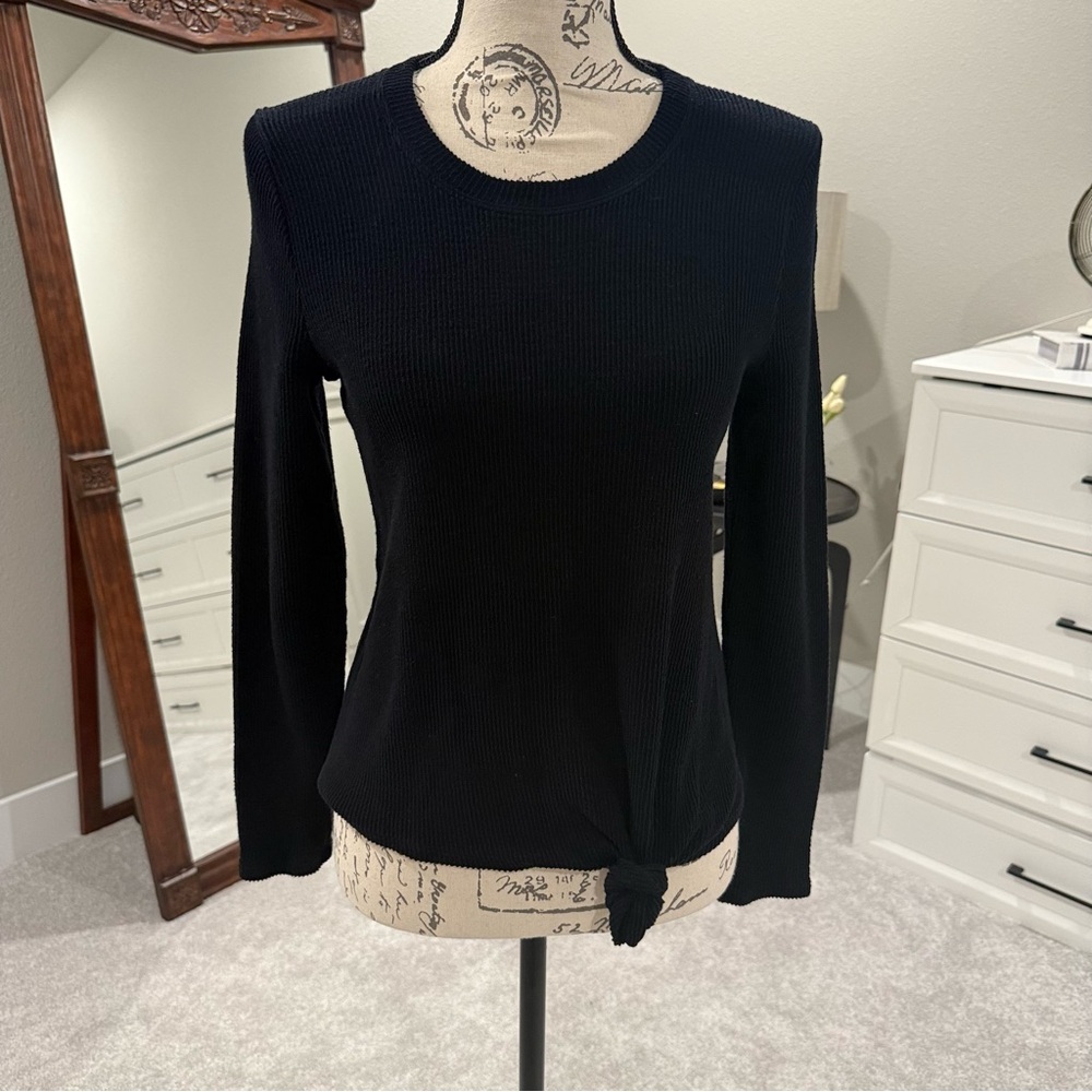 Madewell Black Knit Blouse with Knot Detail